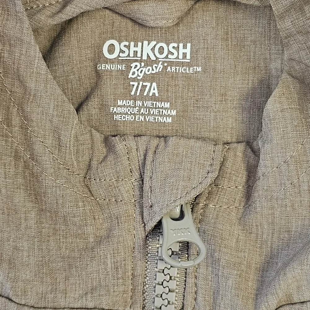 OshKosh B'gosh Boys Brown Heather Quarter ZipHooded Windbreaker Jacket Size 7/7A